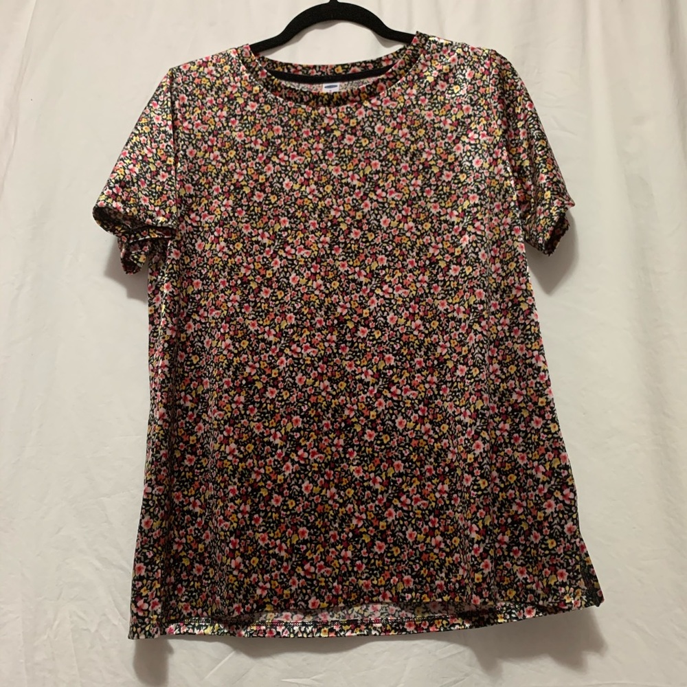 Velvet-ish multi coloured floral t-shirt